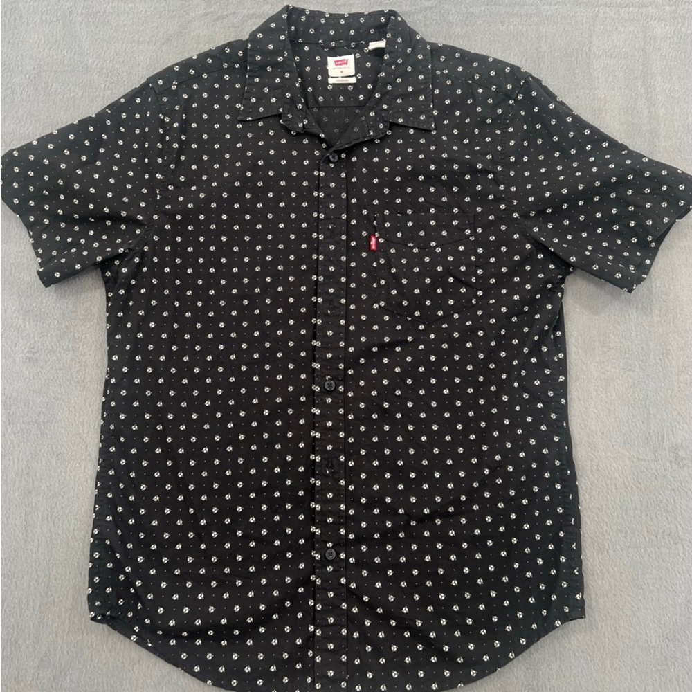 Levis The One Pocket Shirt Mens Black Geometric Standard Fit Sz M